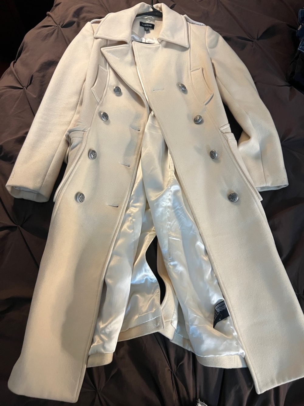 bebe Cream Wool-Blend Coat with Satin Lining